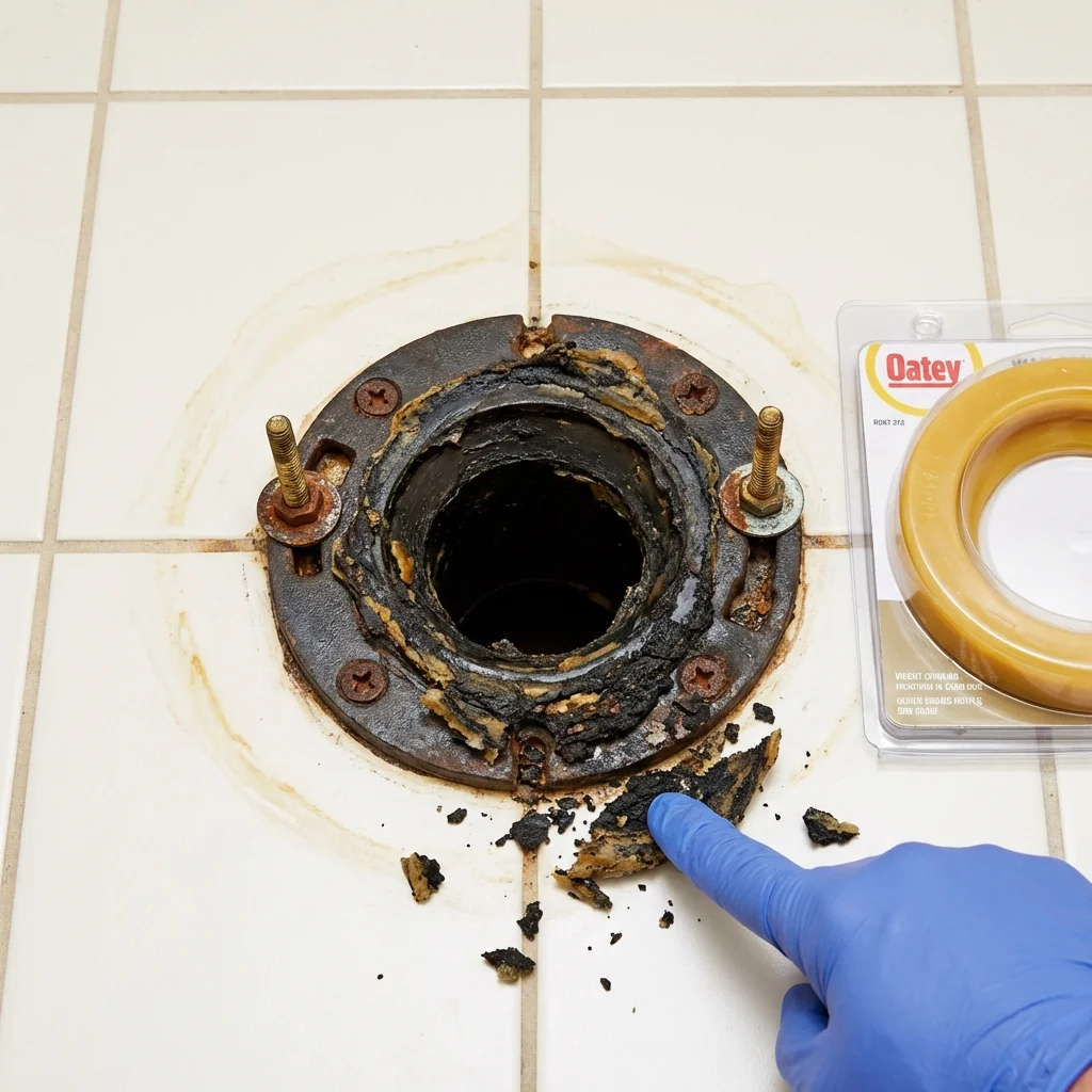 Failed wax ring showing water seepage at the base of a toilet in a Mesilla, NM home