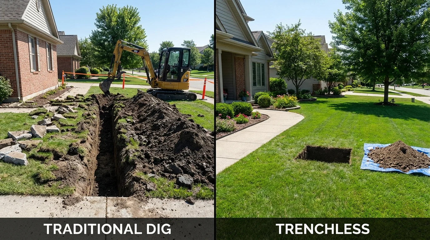 Trenchless sewer repair with minimal yard damage versus traditional excavation in Mesilla, NM